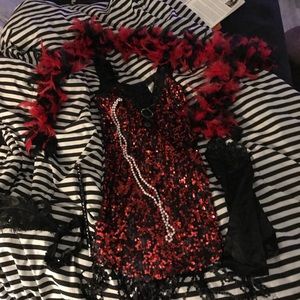 Flapper Costume w/ Pearls, Cig Holder, Boa, Gloves